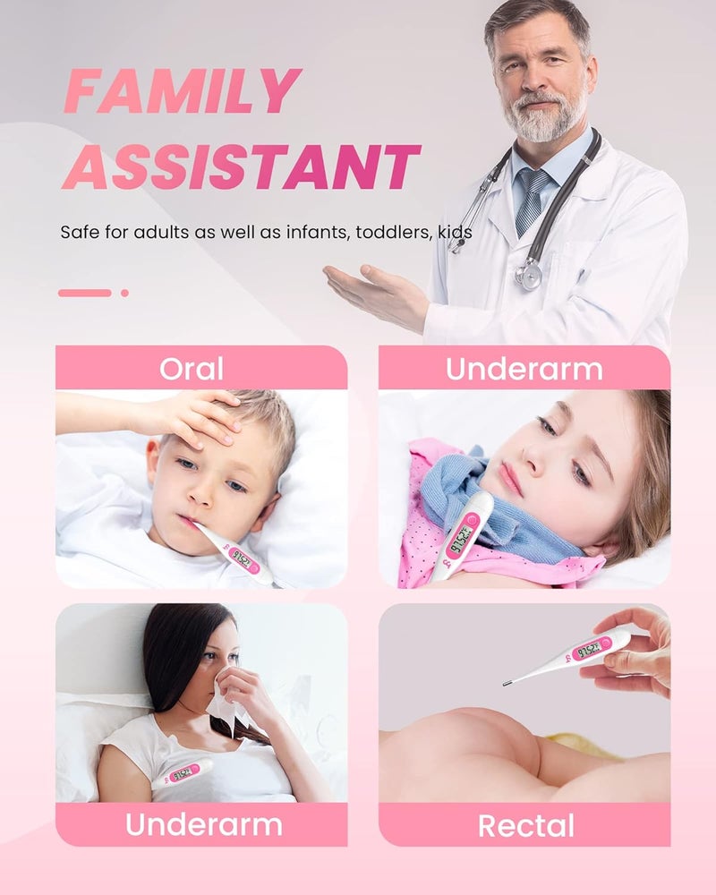 Femometer ترمومتر قاعدي رقمي، ترمومتر دقيق للأطفال للحمى، ترمومتر فموي عالي الدقة بدرجة 1/100 للحمل والتخطيط العائلي الطبيعي باللون الوردي - Image 2